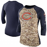 Women Chicago Bears Nike Camo Navy Salute to Service Legend Three-Quarter Raglan Sleeve T-Shirt 90Hou,baseball caps,new era cap wholesale,wholesale hats