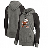 Women Cleveland Browns NFL Pro Line by Fanatics Branded Throwback Logo Tri-Blend Raglan Plus Size Pullover Hoodie - GrayBlack,baseball caps,new era cap wholesale,wholesale hats