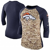 Women Denver Broncos Nike Camo Navy Salute to Service Legend Three-Quarter Raglan Sleeve T-Shir 90Hou