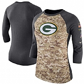 Women Green Bay Packers Nike Camo Charcoal Salute to Service Legend Three-Quarter Raglan Sleeve T-Shirt 90Hou,baseball caps,new era cap wholesale,wholesale hats