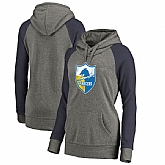 Women Los Angeles Chargers NFL Pro Line by Fanatics Branded Throwback Logo Tri-Blend Raglan Plus Size Pullover Hoodie - GrayNavy,baseball caps,new era cap wholesale,wholesale hats