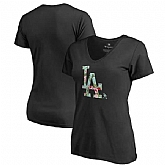 Women Los Angeles Dodgers Fanatics Branded Lovely V Neck T-Shirt Black Fyun