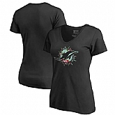 Women Miami Dolphins NFL Pro Line by Fanatics Branded Lovely Plus Size V Neck T-Shirt Black