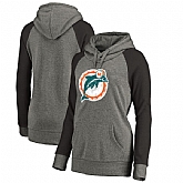 Women Miami Dolphins NFL Pro Line by Fanatics Branded Throwback Logo Tri-Blend Raglan Plus Size Pullover Hoodie - GrayBlack,baseball caps,new era cap wholesale,wholesale hats