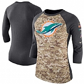 Women Miami Dolphins Nike Camo Charcoal Salute to Service Legend Three-Quarter Raglan Sleeve T-Shirt 90Hou