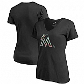 Women Miami Marlins Fanatics Branded Lovely Plus Size V Neck T-Shirt Black Fyun,baseball caps,new era cap wholesale,wholesale hats