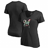 Women Milwaukee Brewers Fanatics Branded Lovely V Neck T-Shirt Black Fyun