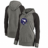 Women Minnesota Vikings NFL Pro Line by Fanatics Branded Throwback Logo Tri-Blend Raglan Plus Size Pullover Hoodie - GrayBlack,baseball caps,new era cap wholesale,wholesale hats