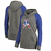 Women New England Patriots NFL Pro Line by Fanatics Branded Throwback Logo Tri-Blend Raglan Plus Size Pullover Hoodie - GrayRoyal,baseball caps,new era cap wholesale,wholesale hats