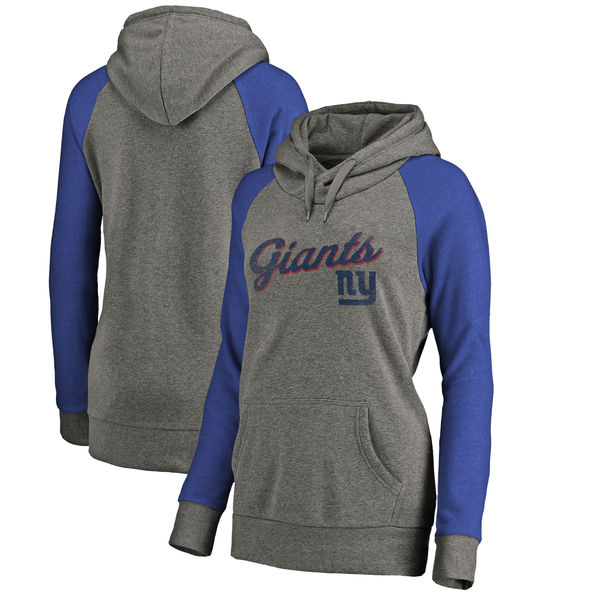 Women New York Giants NFL Pro Line by Fanatics Branded Timeless Collection Rising Script Plus Size Tri-Blend Hoodie Ash