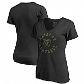 Women Oakland Raiders NFL Pro Line by Fanatics Branded Camo Collection Liberty Plus Size V Neck T-Shirt Black