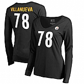 Women Pittsburgh Steelers 78 Alejandro Villanueva NFL Pro Line by Fanatics Branded Black Authentic Stack Name Number V Neck Long Sleeve T Shirt,baseball caps,new era cap wholesale,wholesale hats