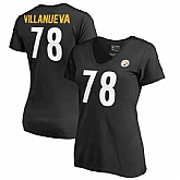 Women Pittsburgh Steelers 78 Alejandro Villanueva NFL Pro Line by Fanatics Branded Black Authentic Stack Name Number V Neck T Shirt,baseball caps,new era cap wholesale,wholesale hats