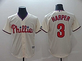 Phillies 3 Bryce Harper Cream Cool Base Jersey,baseball caps,new era cap wholesale,wholesale hats