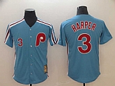 Phillies 3 Bryce Harper Light Blue Cool Base Cooperstown Jersey,baseball caps,new era cap wholesale,wholesale hats