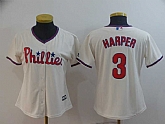 Women Phillies 3 Bryce Harper Cream Cool Base Jersey,baseball caps,new era cap wholesale,wholesale hats