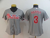 Women Phillies 3 Bryce Harper Gray Cool Base Jersey,baseball caps,new era cap wholesale,wholesale hats