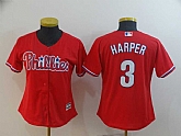 Women Phillies 3 Bryce Harper Red Cool Base Jersey,baseball caps,new era cap wholesale,wholesale hats