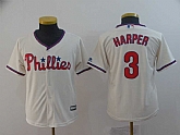 Youth Phillies 3 Bryce Harper Cream Cool Base Jersey,baseball caps,new era cap wholesale,wholesale hats