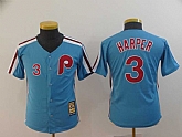Youth Phillies 3 Bryce Harper Light Blue Cool Base Cooperstown Jersey,baseball caps,new era cap wholesale,wholesale hats
