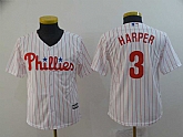 Youth Phillies 3 Bryce Harper White Cool Base Jersey,baseball caps,new era cap wholesale,wholesale hats