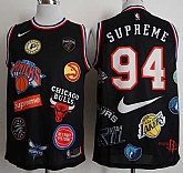 Supreme x Nike x NBA Logos Black Stitched Basketball Jersey,baseball caps,new era cap wholesale,wholesale hats