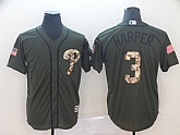 Phillies 3 Bryce Harper Olive Camo Salute To Service Cool Base Jersey,baseball caps,new era cap wholesale,wholesale hats