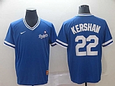 Dodgers 22 Clayton Kershaw Blue Throwback Jerseys,baseball caps,new era cap wholesale,wholesale hats