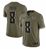 Men's Atlanta Falcons #8 Kyle Pitts 2022 Olive Salute To Service Limited Stitched Jersey,baseball caps,new era cap wholesale,wholesale hats