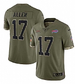 Men's Buffalo Bills #17 Josh Allen 2022 Olive Salute To Service Limited Stitched Jersey,baseball caps,new era cap wholesale,wholesale hats