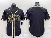Men's Buffalo Bills Blank Black Gold With Patch Cool Base Stitched Baseball Jersey,baseball caps,new era cap wholesale,wholesale hats