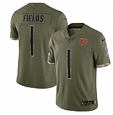 Men's Chicago Bears #1 Justin Fields 2022 Olive Salute To Service Limited Stitched Jersey,baseball caps,new era cap wholesale,wholesale hats
