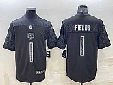 Men's Chicago Bears Blank #1 Justin Fields Black Reflective Limited Stitched Football Jersey,baseball caps,new era cap wholesale,wholesale hats