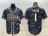 Men's Chicago Bears Blank #1 Justin Fields Grey Camo With Patch Cool Base Stitched Baseball Jersey,baseball caps,new era cap wholesale,wholesale hats