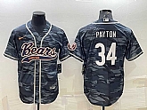 Men's Chicago Bears Blank #34 Walter Payton Grey Camo With Patch Cool Base Stitched Baseball Jersey,baseball caps,new era cap wholesale,wholesale hats
