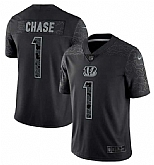 Men's Cincinnati Bengals #1 Ja'Marr Chase Black Reflective Limited Stitched Jersey,baseball caps,new era cap wholesale,wholesale hats