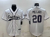 Men's Dallas Cowboys #20 Tony Pollard White With Patch Cool Base Stitched Baseball Jersey,baseball caps,new era cap wholesale,wholesale hats