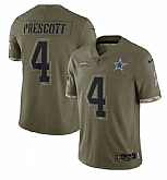 Men's Dallas Cowboys #4 Dak Prescott 2022 Olive Salute To Service Limited Stitched Jersey,baseball caps,new era cap wholesale,wholesale hats
