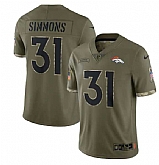 Men's Denver Broncos #31 Justin Simmons 2022 Olive Salute To Service Limited Stitched Jersey,baseball caps,new era cap wholesale,wholesale hats
