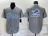 Men's Detroit Lions Grey Team Big Logo With Patch Cool Base Stitched Baseball Jersey,baseball caps,new era cap wholesale,wholesale hats