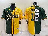 Men's Green Bay Packers #12 Aaron Rodgers Green Yellow Split With Patch Cool Base Stitched Baseball Jersey,baseball caps,new era cap wholesale,wholesale hats