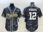 Men's Green Bay Packers #12 Aaron Rodgers Grey Camo With Patch Cool Base Stitched Baseball Jersey,baseball caps,new era cap wholesale,wholesale hats