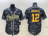 Men's Green Bay Packers #12 Aaron Rodgers Grey Gold Camo With Patch Cool Base Stitched Baseball Jersey,baseball caps,new era cap wholesale,wholesale hats