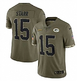 Men's Green Bay Packers #15 Bart Starr 2022 Olive Salute To Service Limited Stitched Jersey,baseball caps,new era cap wholesale,wholesale hats