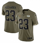 Men's Green Bay Packers #23 Jaire Alexander 2022 Olive Salute To Service Limited Stitched Jersey,baseball caps,new era cap wholesale,wholesale hats