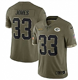 Men's Green Bay Packers #33 Aaron Jones 2022 Olive Salute To Service Limited Stitched Jersey,baseball caps,new era cap wholesale,wholesale hats