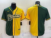 Men's Green Bay Packers Blank Green Yellow Split With Patch Cool Base Stitched Baseball Jersey,baseball caps,new era cap wholesale,wholesale hats