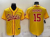 Men's Kansas City Chiefs #15 Patrick Mahomes Gold With Patch Cool Base Stitched Baseball Jersey,baseball caps,new era cap wholesale,wholesale hats