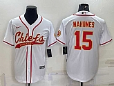 Men's Kansas City Chiefs #15 Patrick Mahomes White With Patch Cool Base Stitched Baseball Jersey,baseball caps,new era cap wholesale,wholesale hats