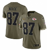 Men's Kansas City Chiefs #87 Travis Kelce 2022 Olive Salute To Service Limited Stitched Jersey,baseball caps,new era cap wholesale,wholesale hats